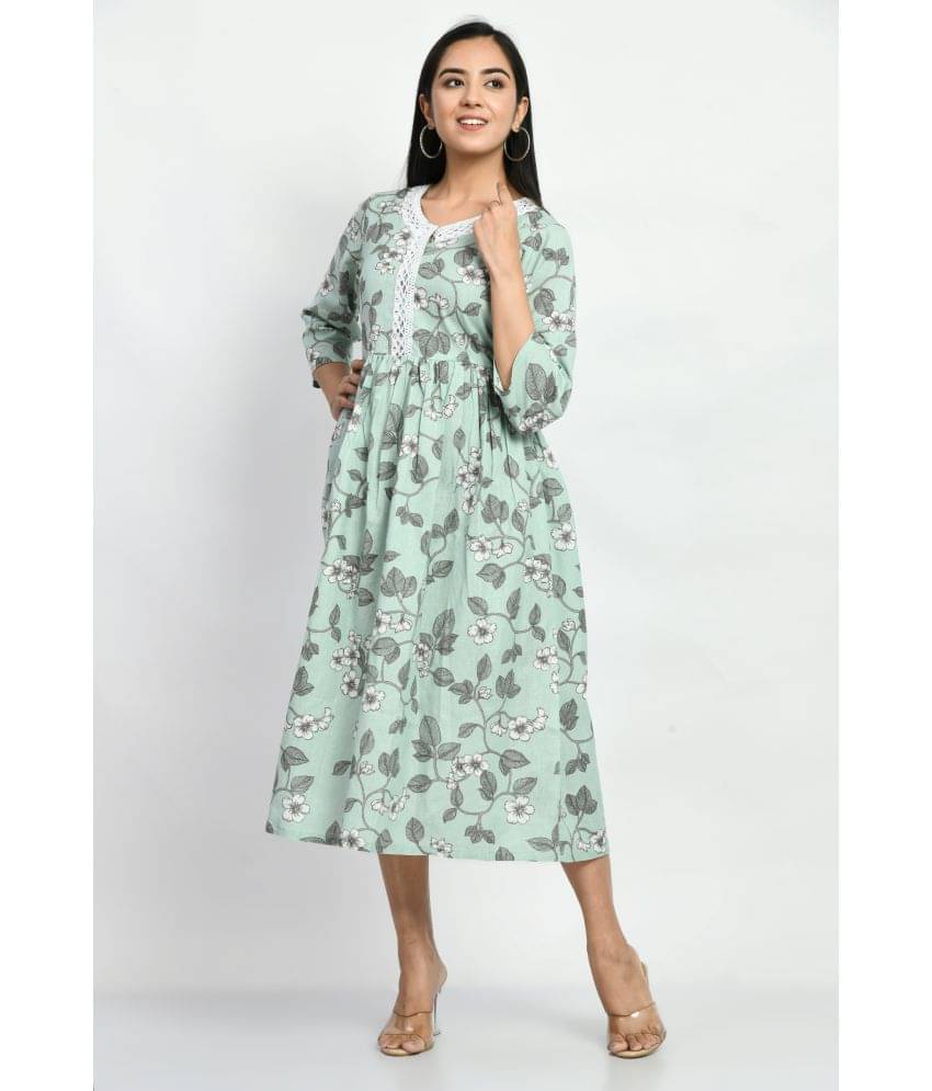 MAURYA Women Cotton Blend Printed A-line Dress ( Mint Green ) MAURYA Women Cotton Blend Printed A-line Dress ( Mint Green )