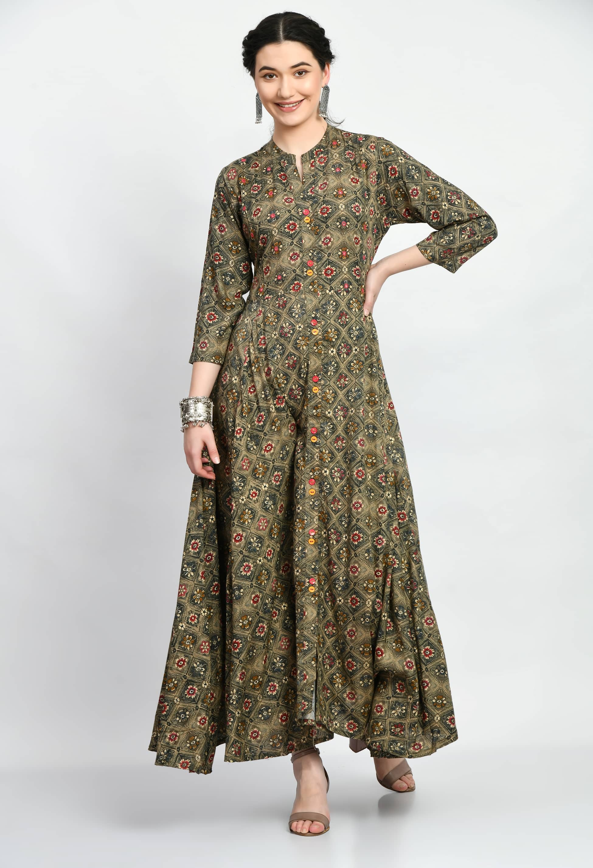 MAURYA Women Rayon Printed A-line Dress ( Green )