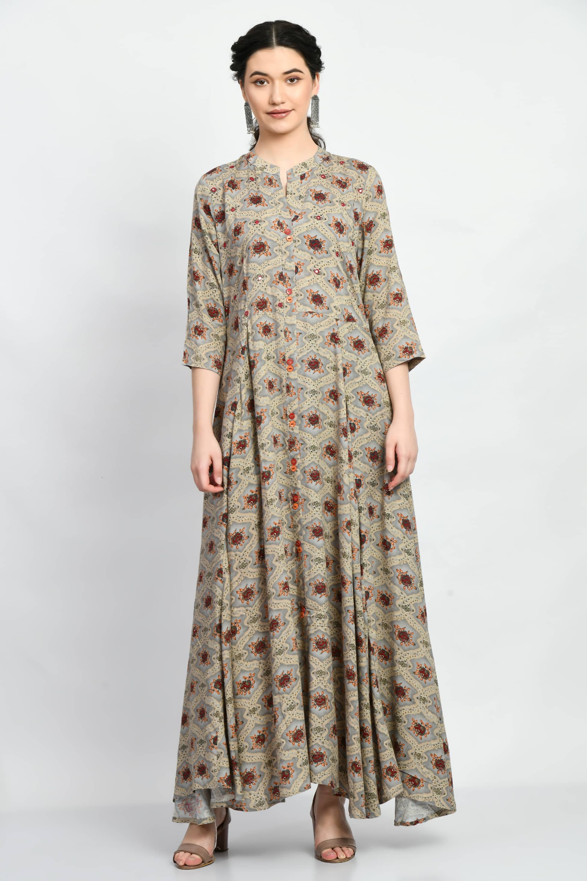 MAURYA Women Rayon Printed Fit & Flare Dress ( Grey )