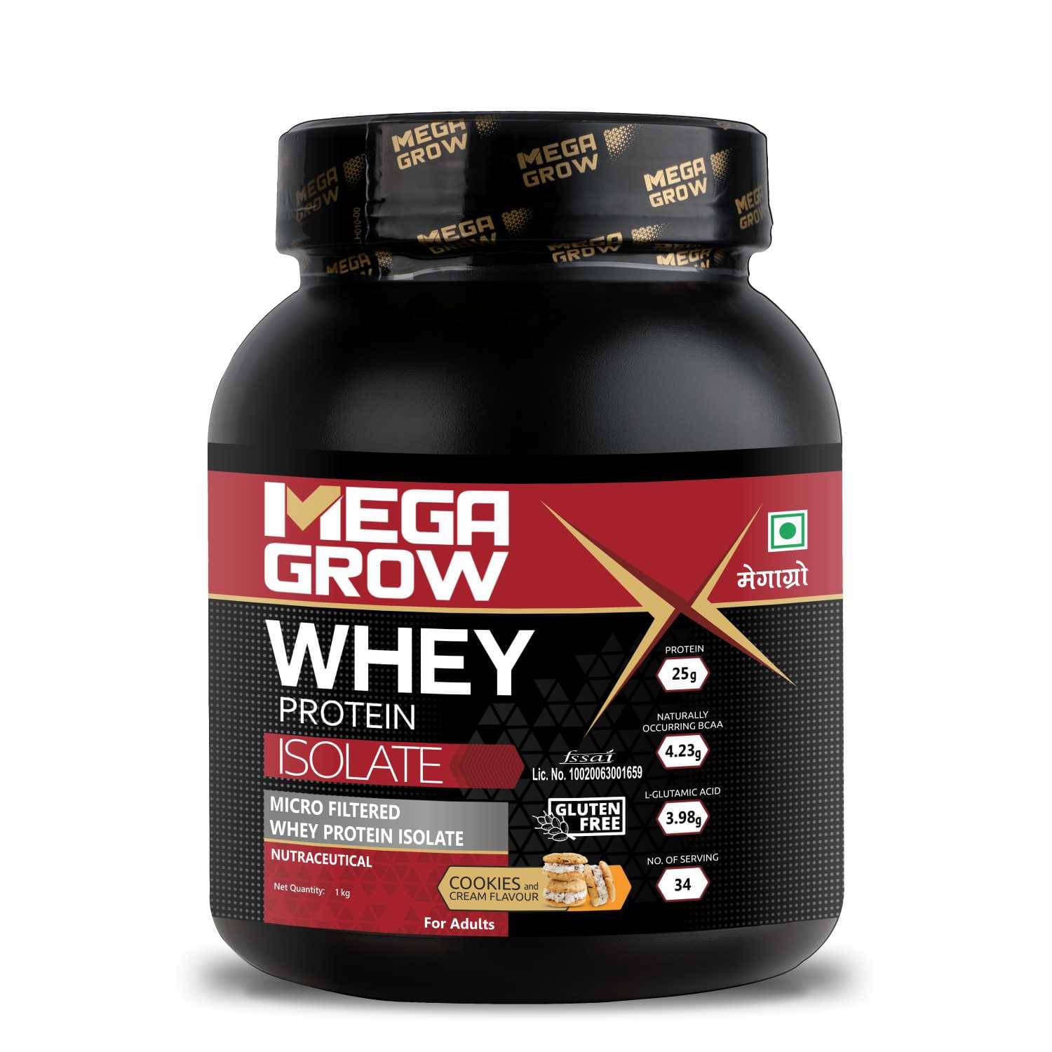 MEGAGROW Whey Protein Isolate Powder - Cookies & Cream Flavor, isolate & micro fitered (1kg) MEGAGROW Whey Protein Isolate Powder - Cookies & Cream Flavor, isolate & micro fitered (1kg)