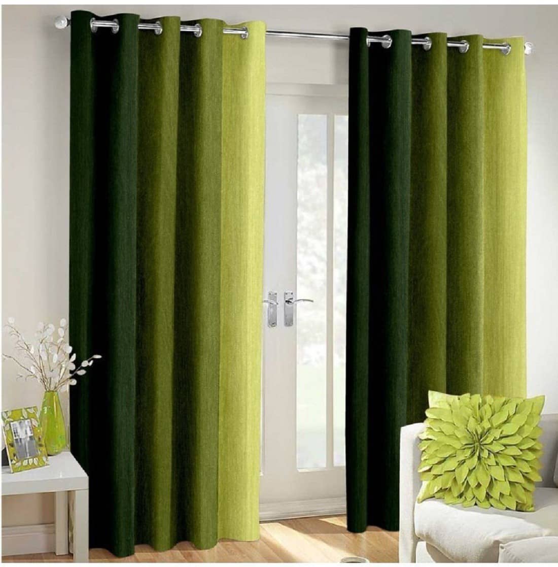 N2C Home Colorblock Semi-Transparent Eyelet Curtain 5 ft ( Pack of 2 ) - Green