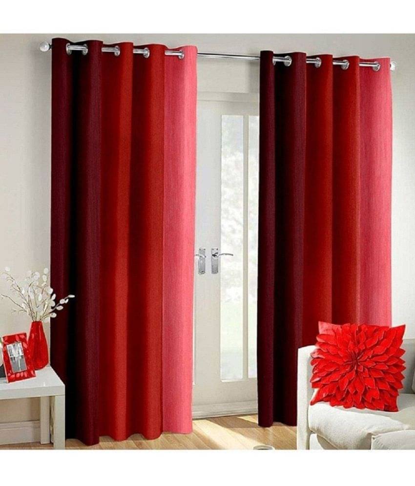 N2C Home Colorblock Semi-Transparent Eyelet Curtain 9 ft ( Pack of 2 ) - Red N2C Home Colorblock Semi-Transparent Eyelet Curtain 9 ft ( Pack of 2 ) - Red