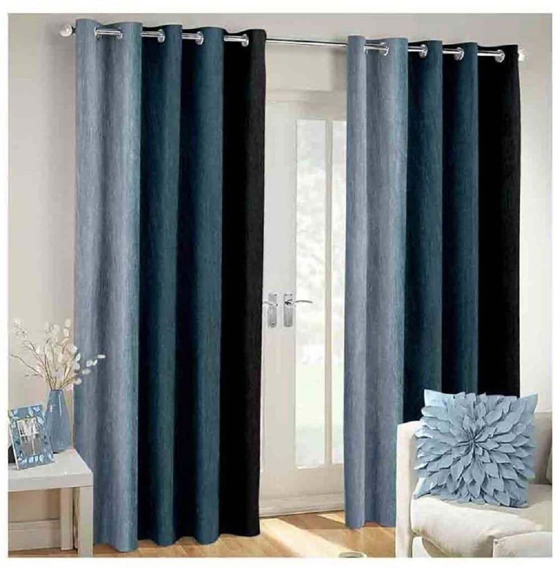 N2C Home Colorblock Semi-Transparent Eyelet Curtain 5 ft ( Pack of 2 ) - Black