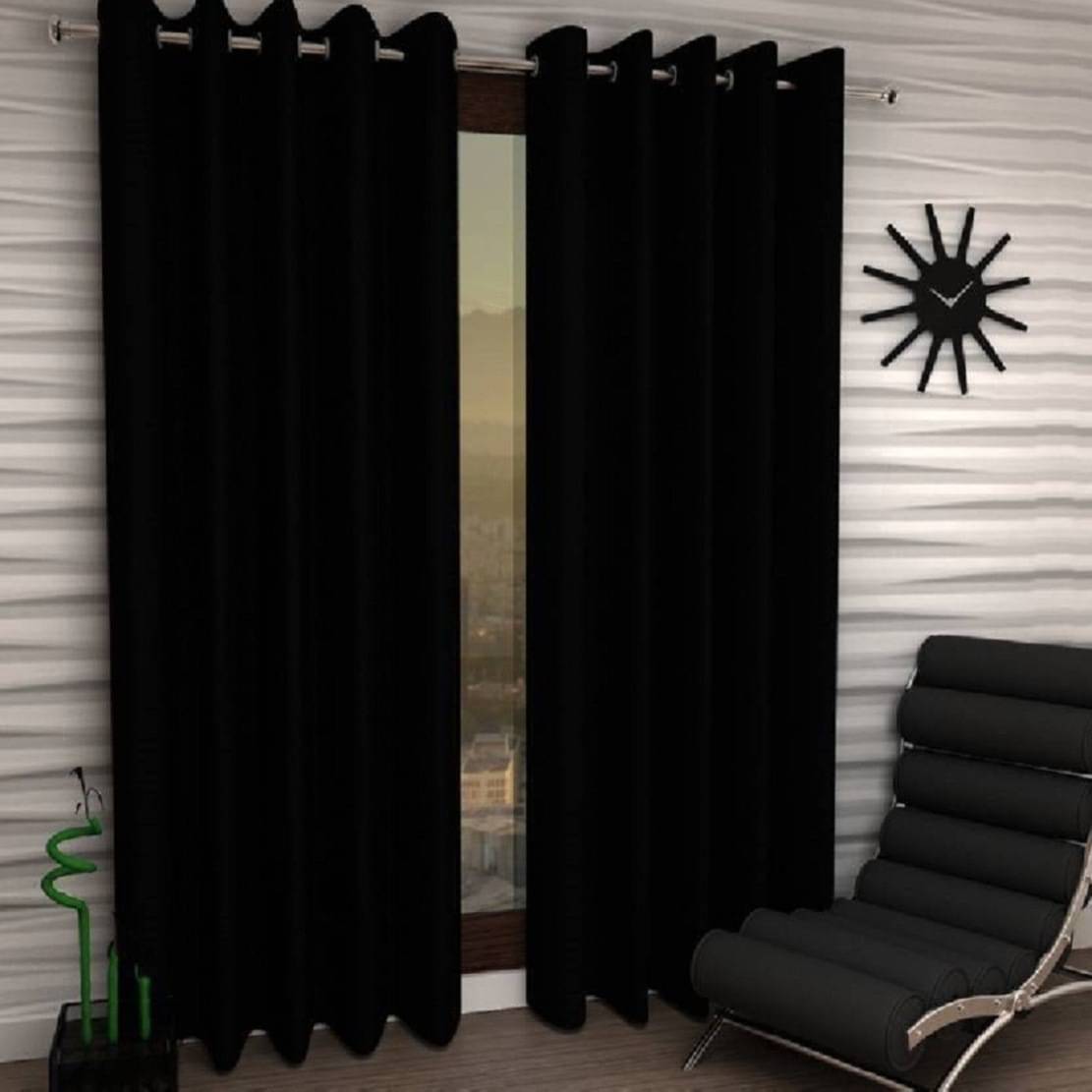 N2C Home Solid Semi-Transparent Eyelet Curtain 9 ft ( Pack of 2 ) - Black N2C Home Solid Semi-Transparent Eyelet Curtain 9 ft ( Pack of 2 ) - Black