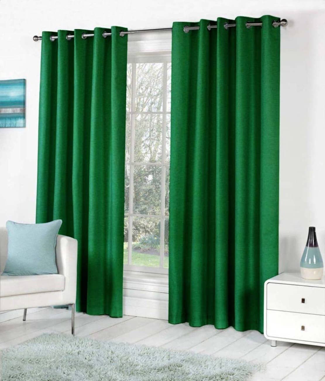 N2C Home Solid Semi-Transparent Eyelet Curtain 9 ft ( Pack of 2 ) - Green