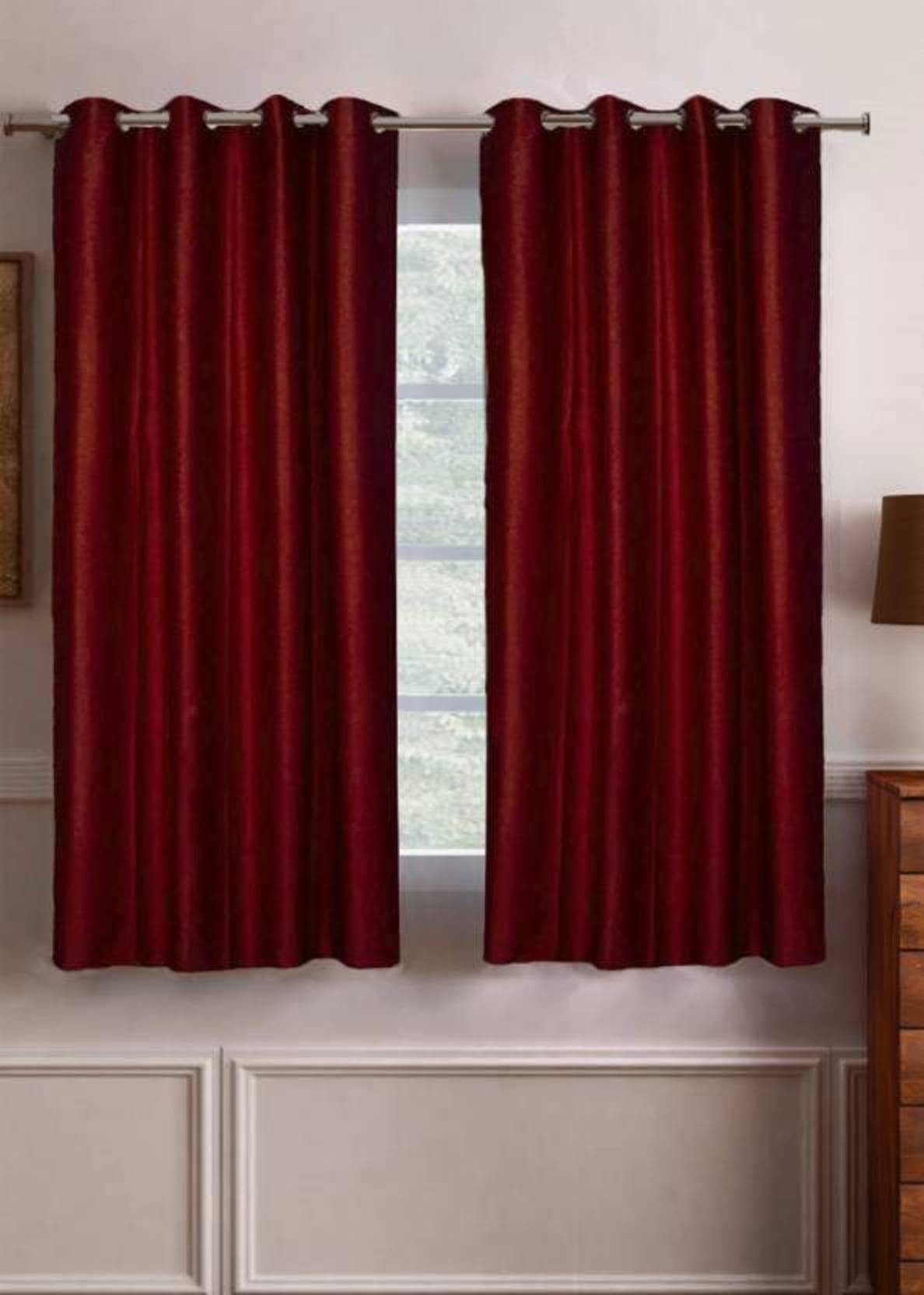 N2C Home Solid Semi-Transparent Eyelet Curtain 5 ft ( Pack of 2 ) - Maroon