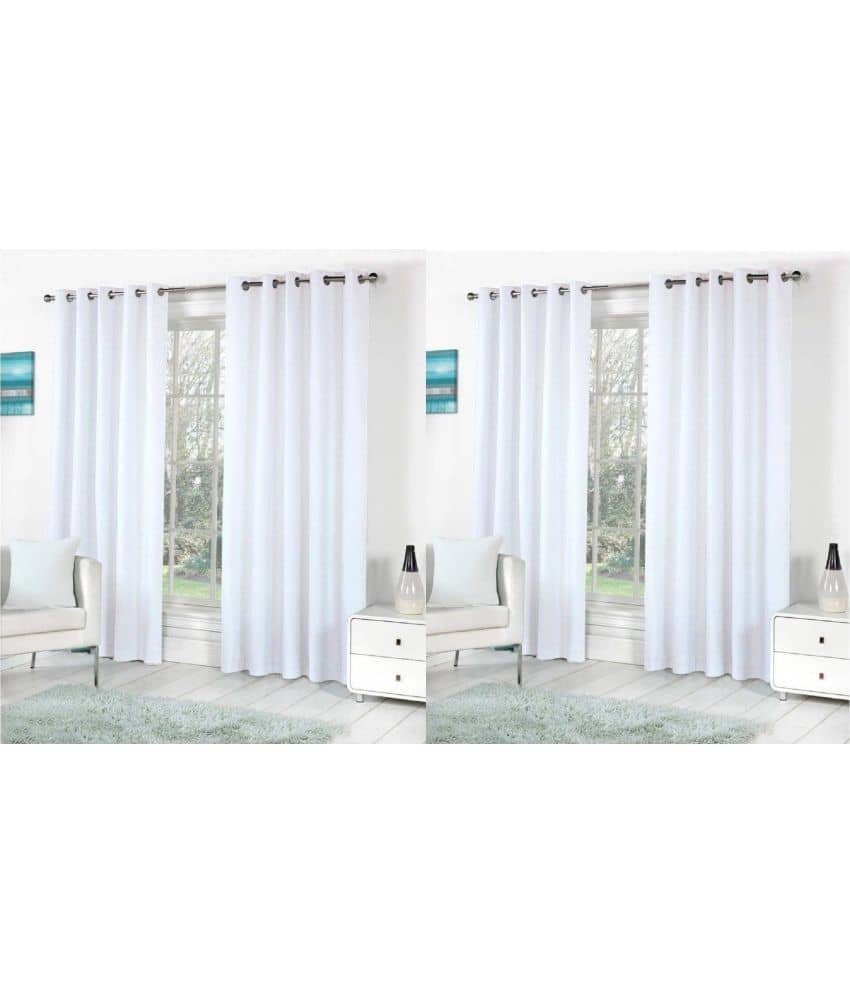 N2C Home Solid Semi-Transparent Eyelet Curtain 7 ft ( Pack of 4 ) - White