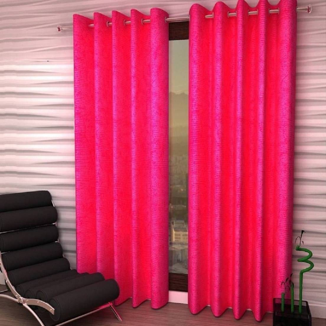 N2C Home Solid Semi-Transparent Eyelet Curtain 5 ft ( Pack of 2 ) - Pink N2C Home Solid Semi-Transparent Eyelet Curtain 5 ft ( Pack of 2 ) - Pink