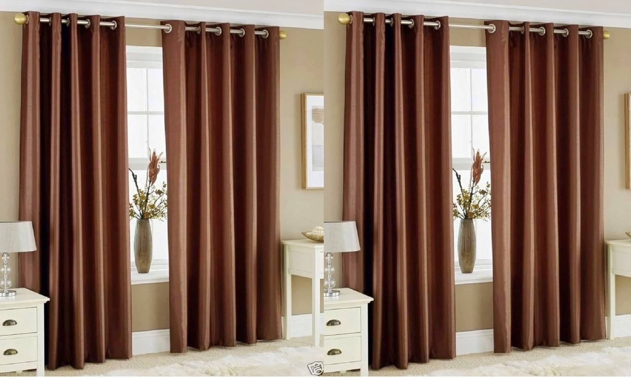 N2C Home Solid Semi-Transparent Eyelet Curtain 7 ft ( Pack of 4 ) - Brown N2C Home Solid Semi-Transparent Eyelet Curtain 7 ft ( Pack of 4 ) - Brown