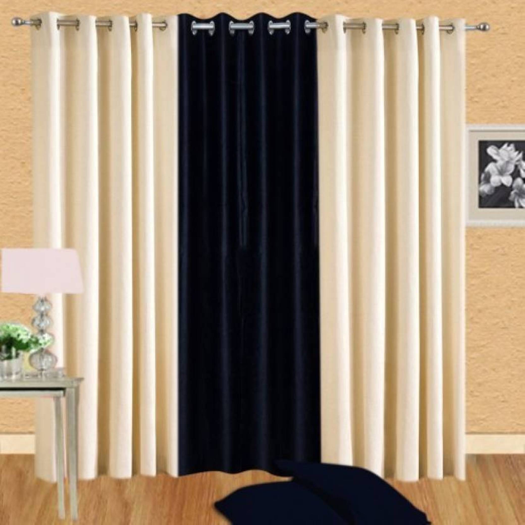 N2C Home Solid Semi-Transparent Eyelet Curtain 7 ft ( Pack of 3 ) - Black N2C Home Solid Semi-Transparent Eyelet Curtain 7 ft ( Pack of 3 ) - Black