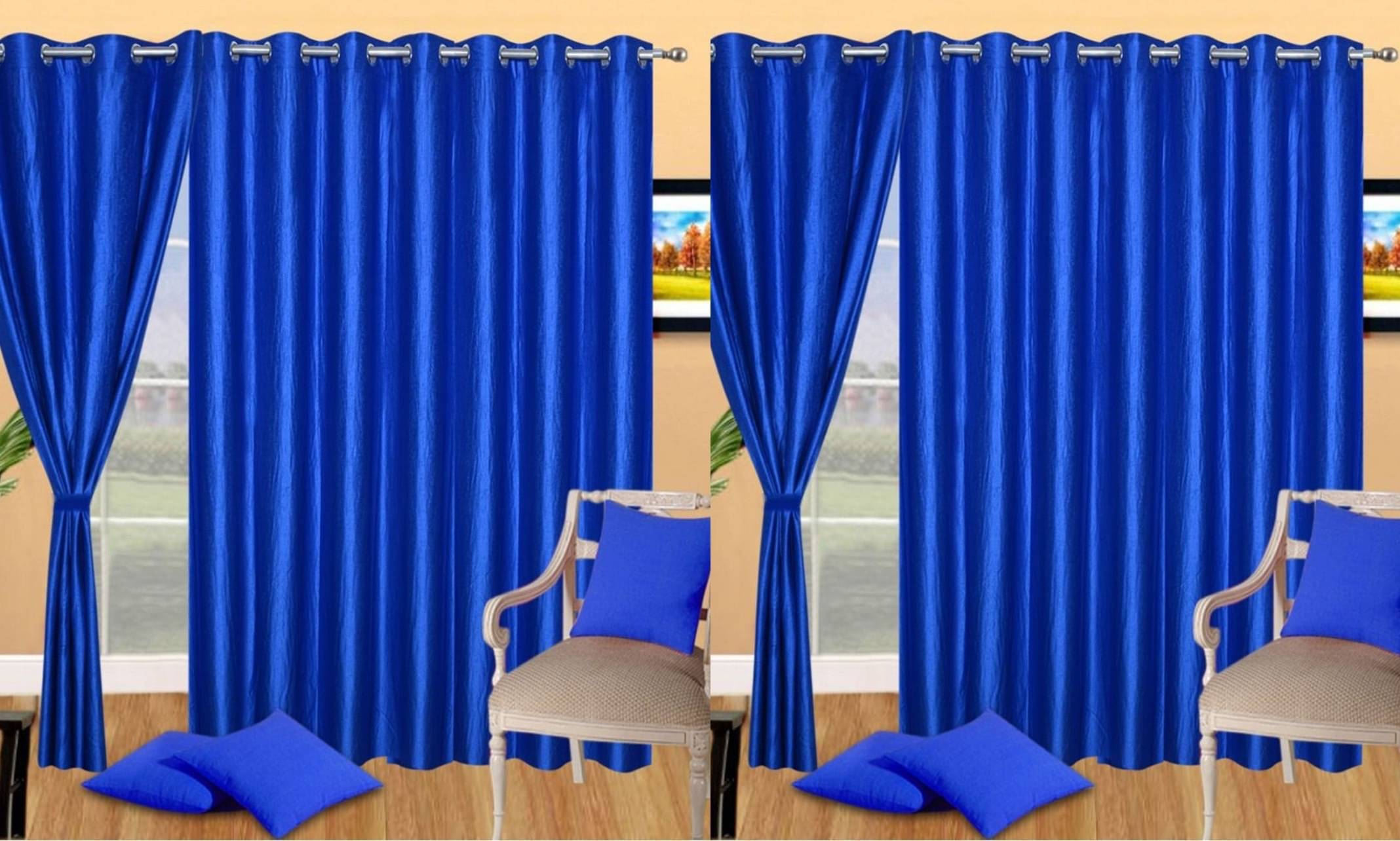 N2C Home Solid Semi-Transparent Eyelet Curtain 5 ft ( Pack of 4 ) - Blue N2C Home Solid Semi-Transparent Eyelet Curtain 5 ft ( Pack of 4 ) - Blue