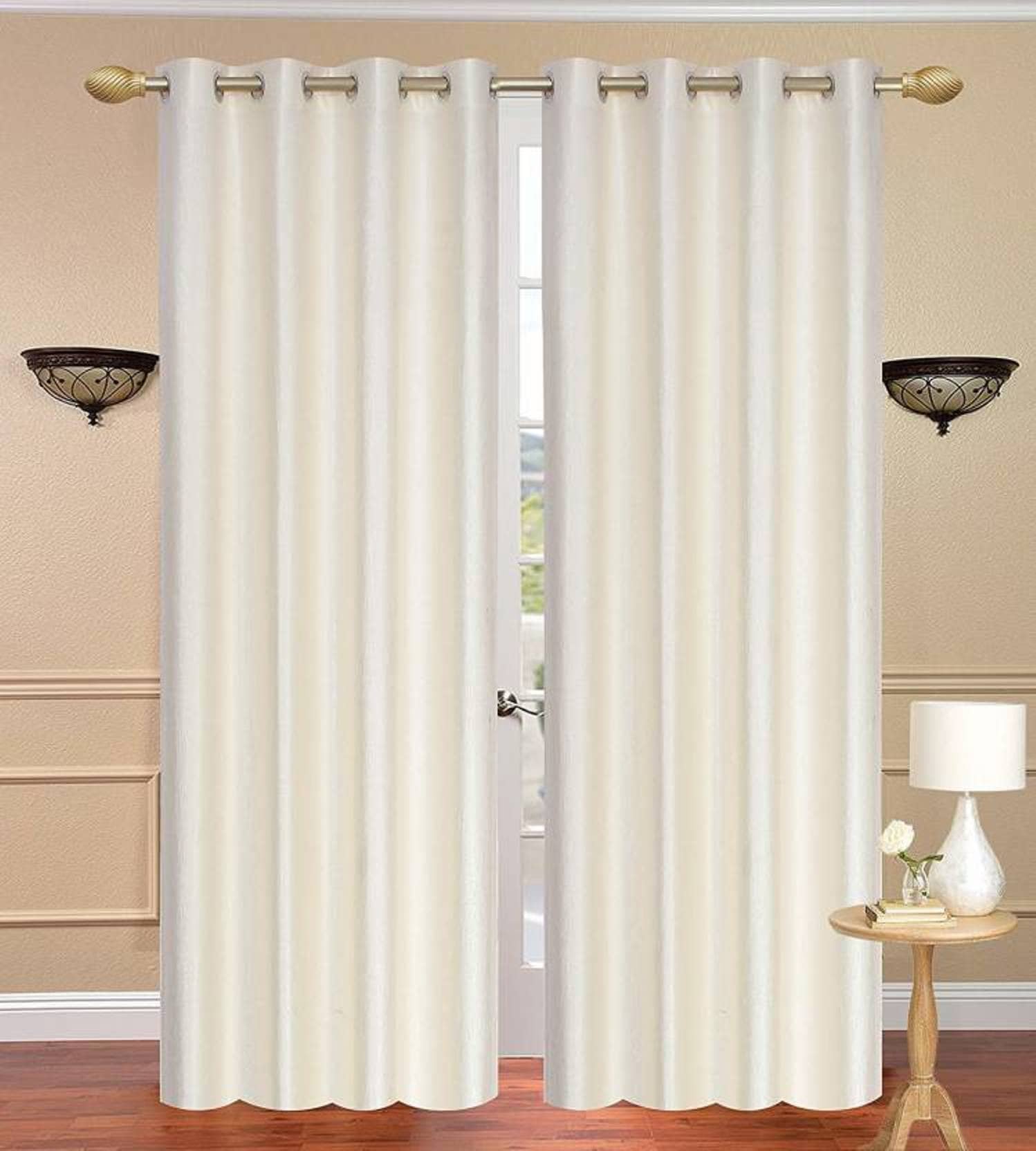 N2C Home Solid Semi-Transparent Eyelet Curtain 7 ft ( Pack of 2 ) - Cream