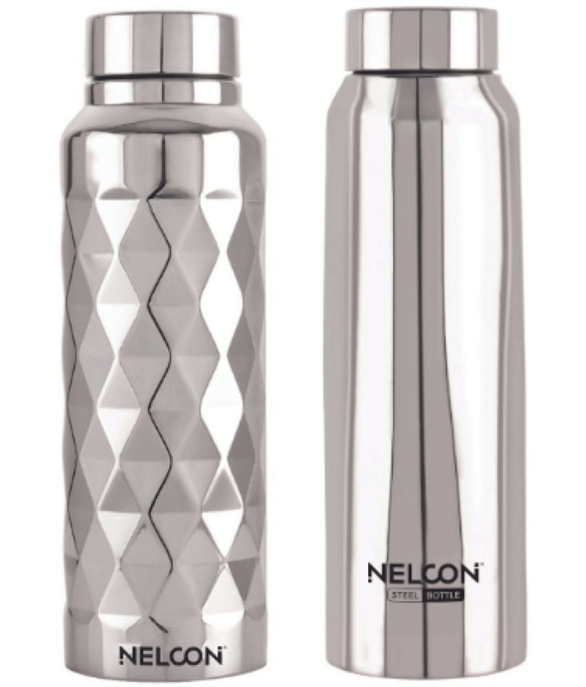 Nelcon GIFT SET (FROZEN AND ABSOLUTE) Silver Stainless Steel Fridge Water Bottle 1000 mL ( Set of 2 )