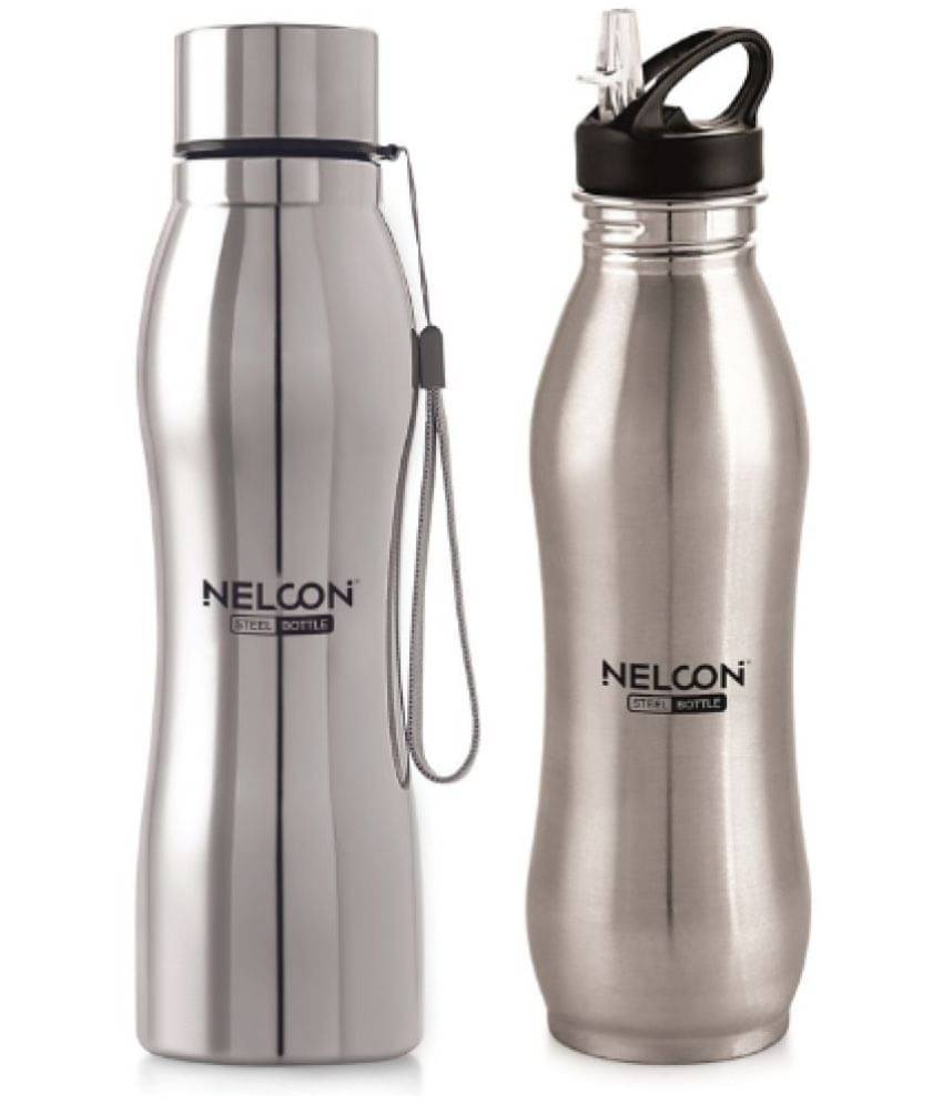     			Nelcon GIFT SET-NEO Silver Stainless Steel Fridge Water Bottle 1000 mL ( Set of 2 )