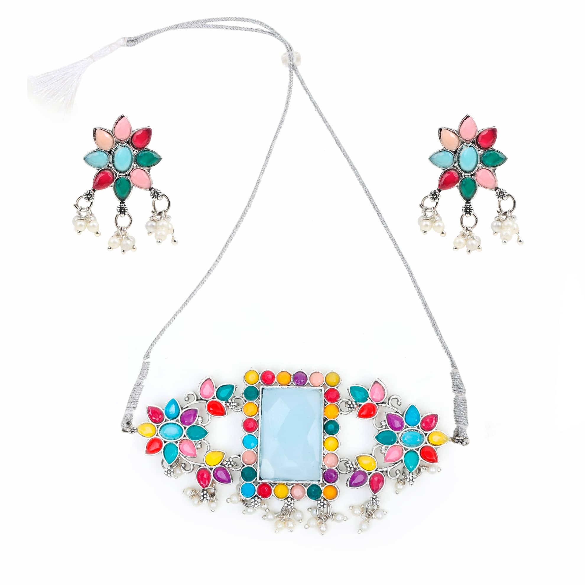 PUJVI - Multi Color Brass Necklace Set ( Pack of 1 )