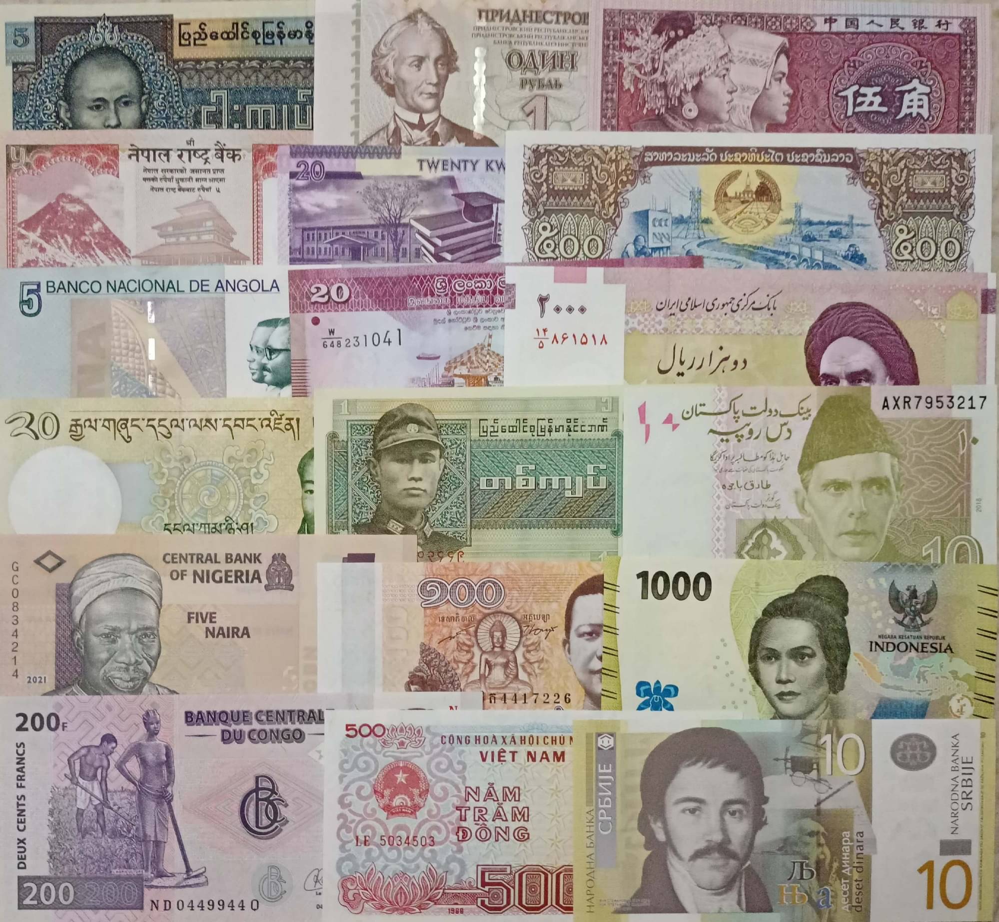     			Rare Collection Set of 18 Different Country Notes Gem UNC