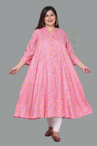     			Swasti Cotton Blend Printed Shirt Style Women's Kurti - Pink ( Pack of 1 )