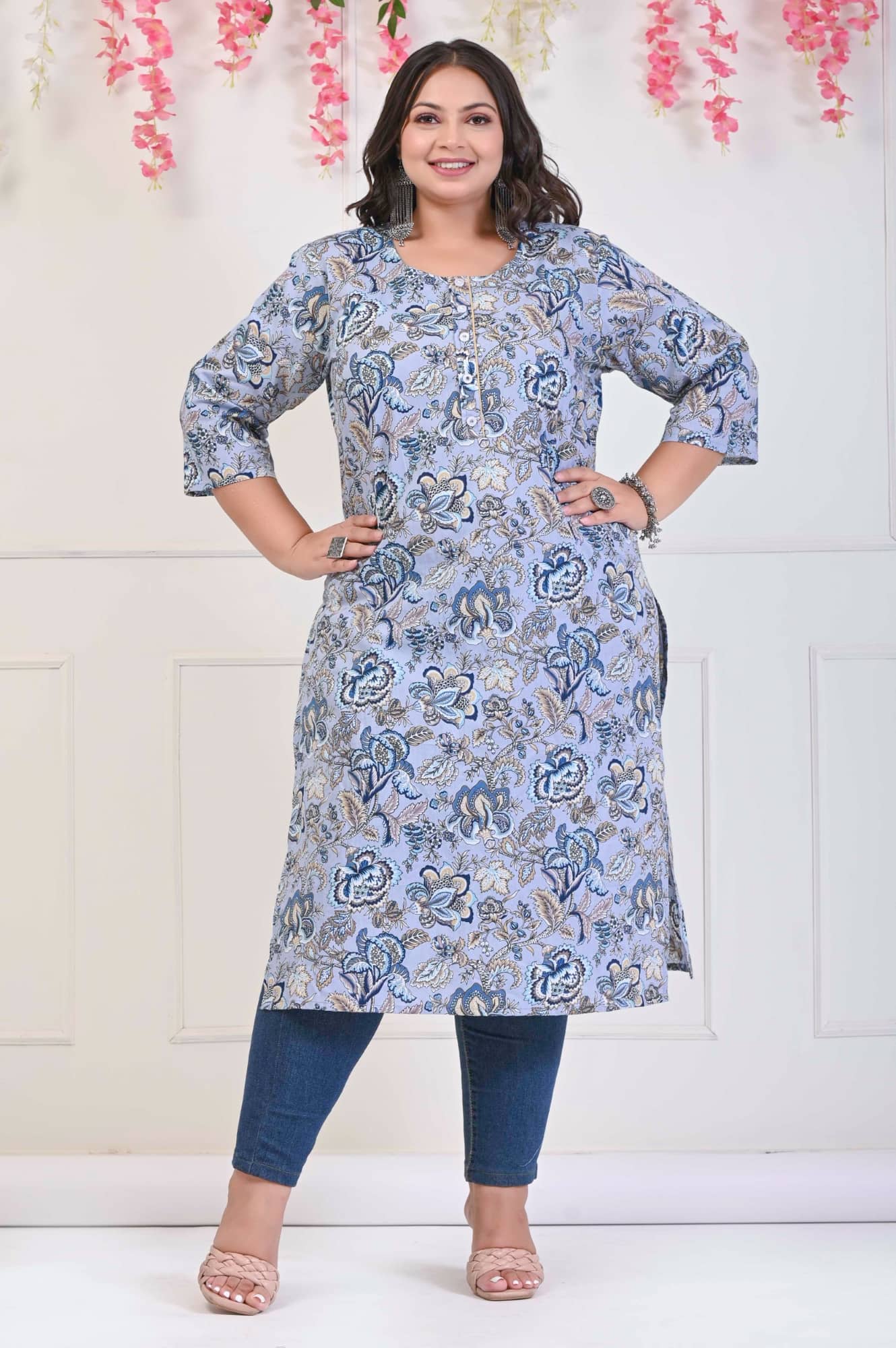 Swasti Cotton Printed Straight Women's Kurti - Grey ( Pack of 1 ) - Kurtis, Tunics | Buy online on ZillyBuy