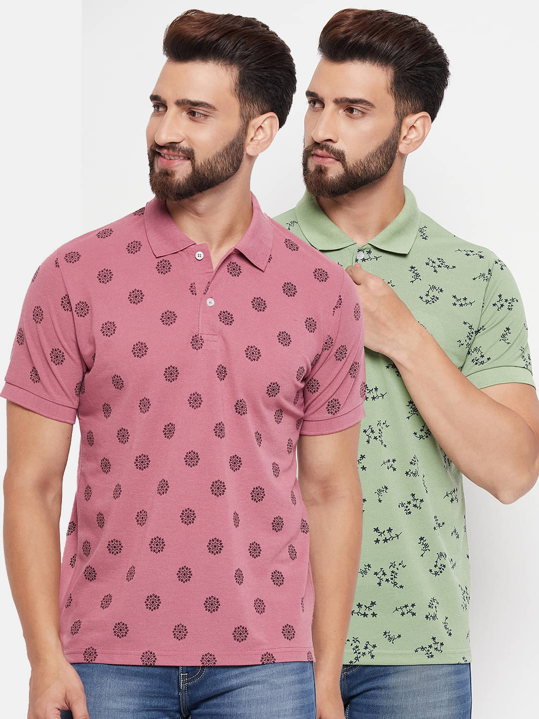     			VERO AMORE Pack of 2 Cotton Blend Regular Fit Printed Half Sleeves Men's Polo T Shirt ( Peach )