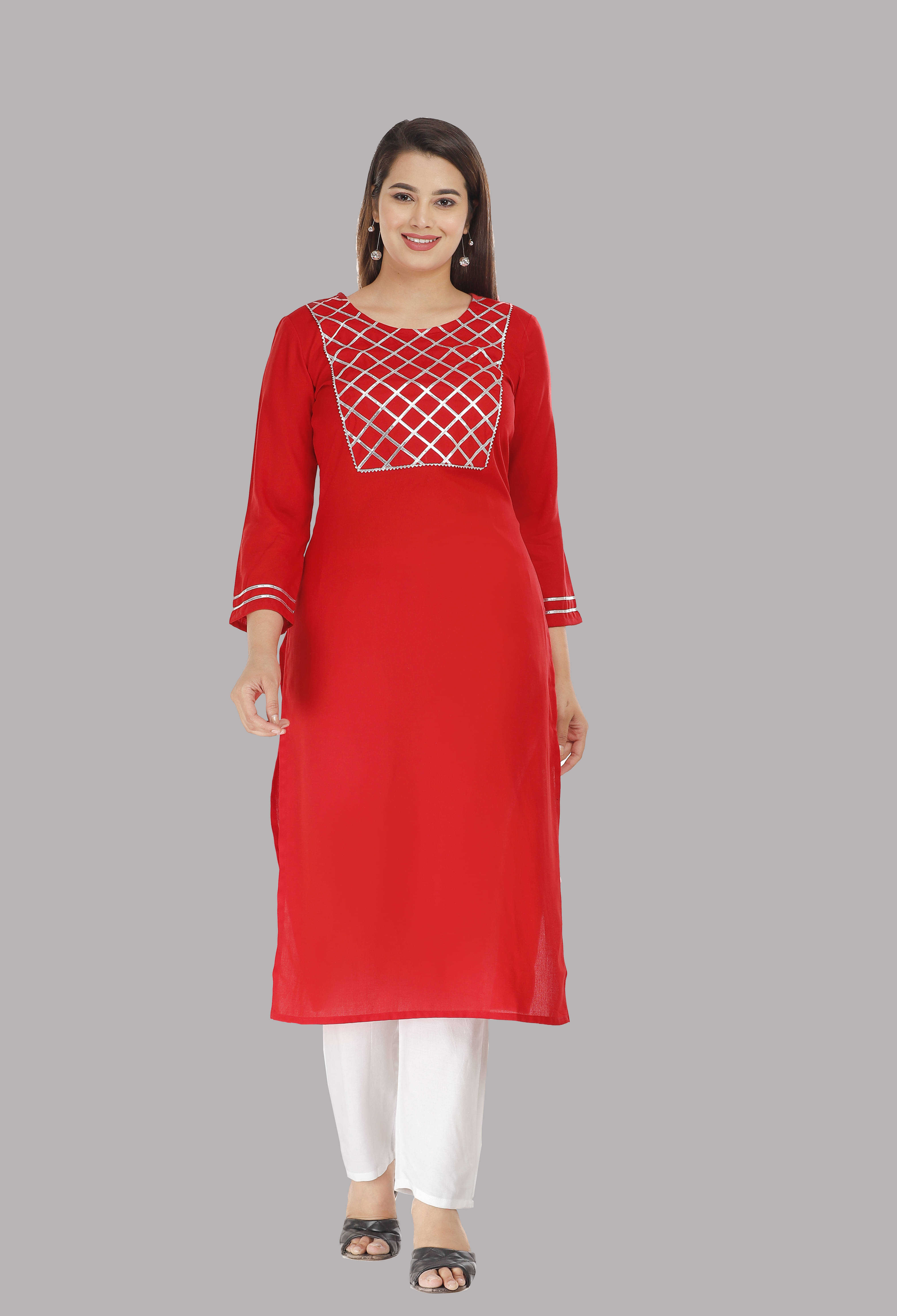     			ravishree Rayon Solid Straight Women's Kurti - Red ( Pack of 1 )