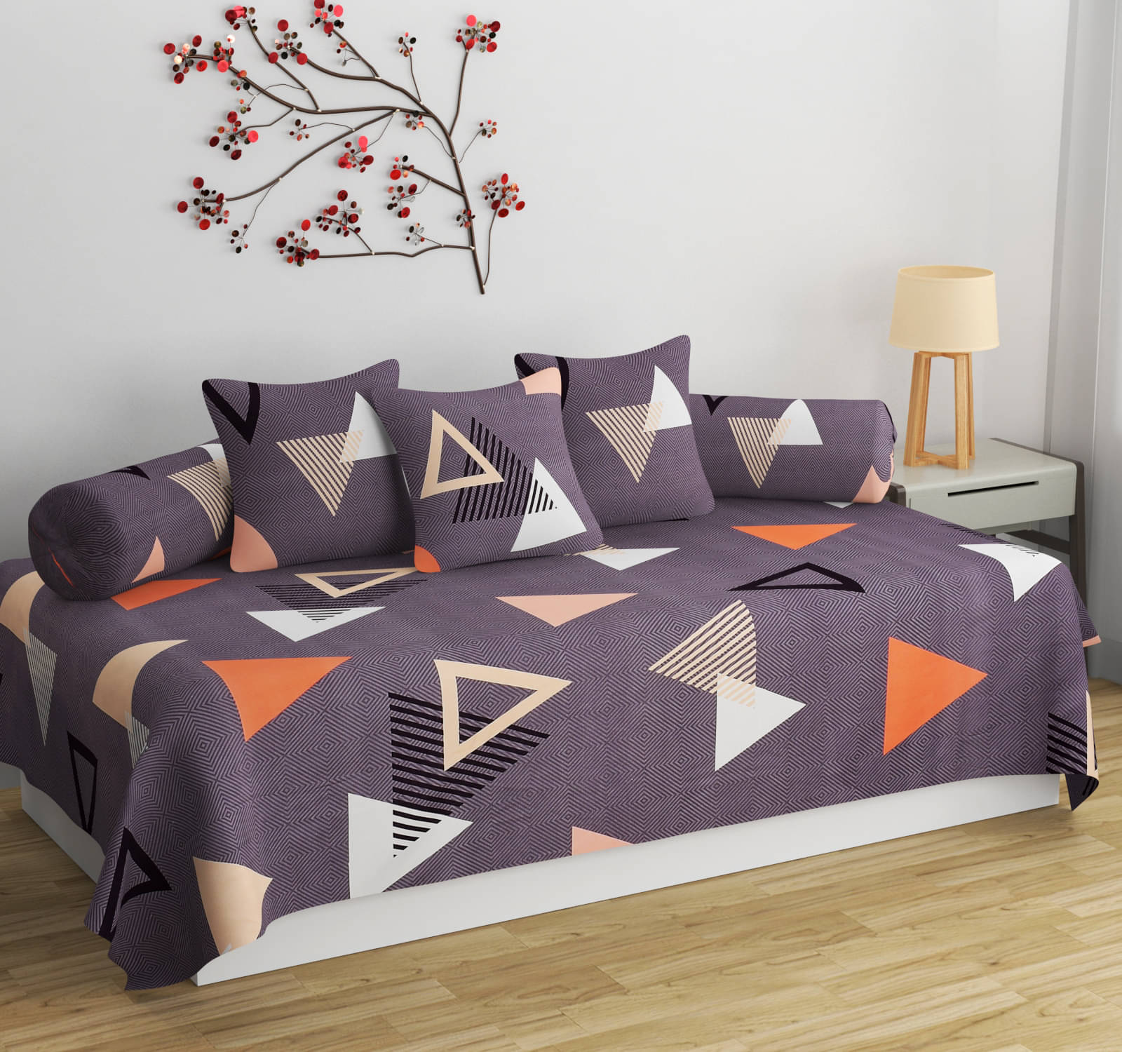 Apala Microfibre Abstract Printed Diwan Set 6 Pcs - Gray Apala Microfibre Abstract Printed Diwan Set 6 Pcs - Gray
