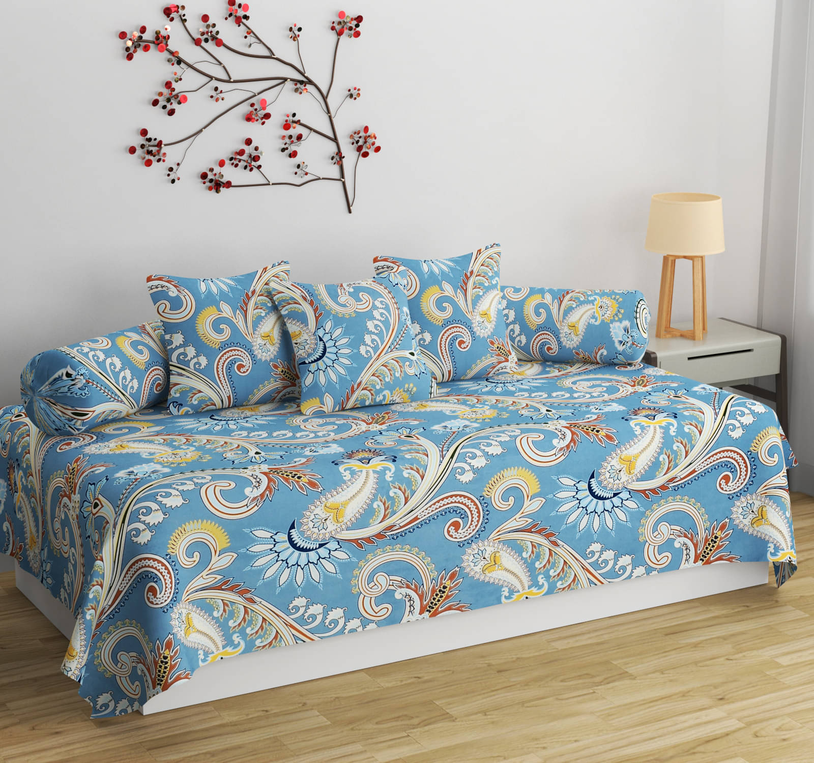 Apala Microfibre Abstract Printed Diwan Set 6 Pcs - Blue Apala Microfibre Abstract Printed Diwan Set 6 Pcs - Blue