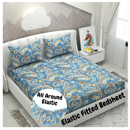 Apala Microfibre Floral 1 Bedsheet with 2 Pillow Covers - Sky Blue