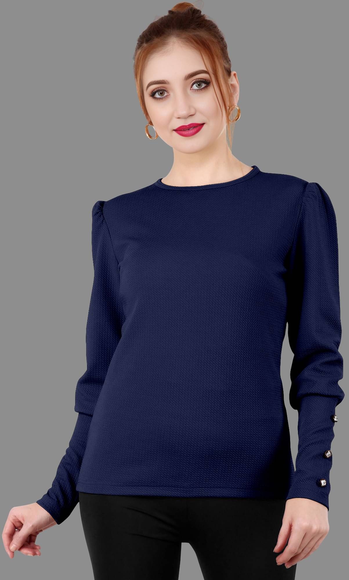 Apnisha Women's Polyester Regular Top ( Blue ) Apnisha Women's Polyester Regular Top ( Blue )