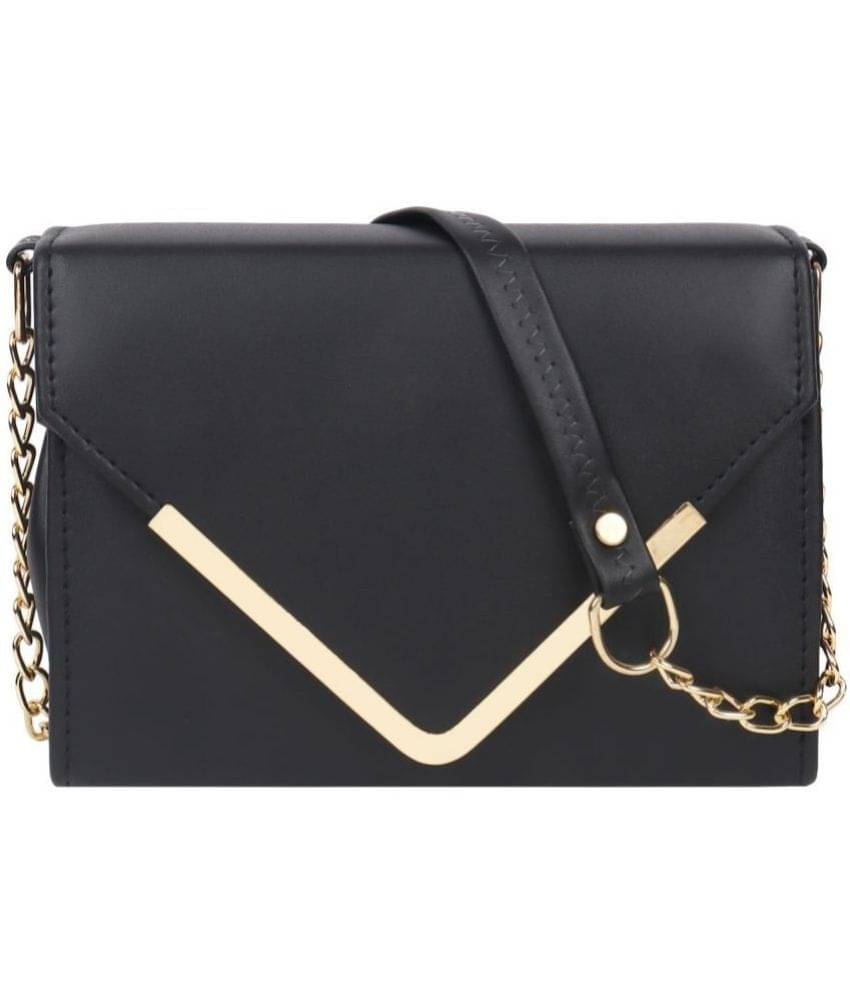     			Cherry Tree - Black Faux Leather Sling Bag