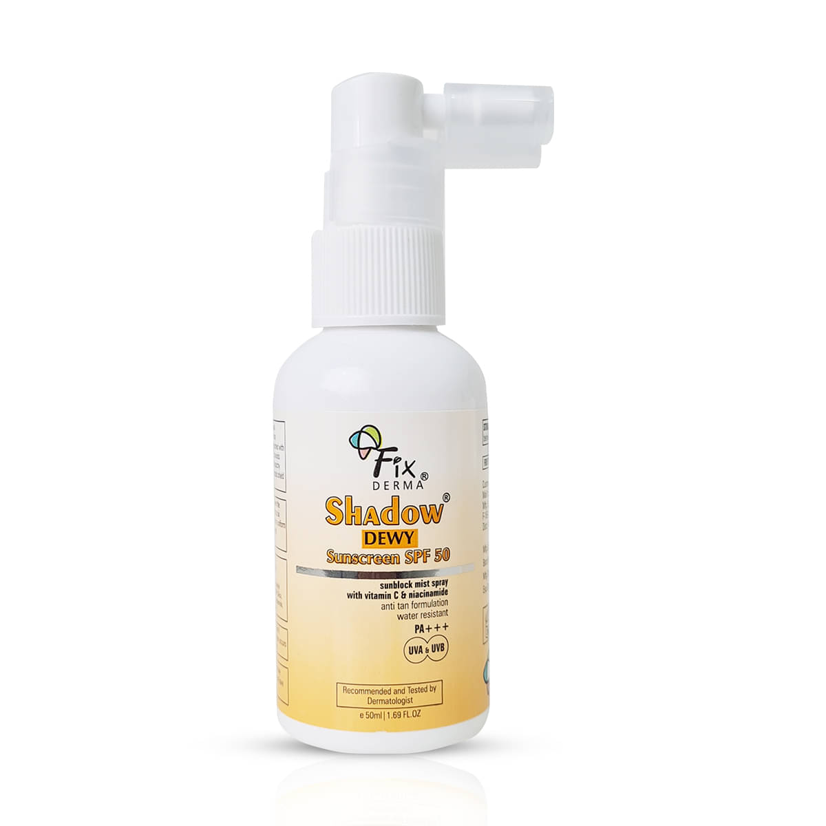 Fixderma Shadow Dewy Sunscreen SPF 50 Spray with Vitamin C, SPF 50, UVA & UVB Protection, 50 ml Fixderma Shadow Dewy Sunscreen SPF 50 Spray with Vitamin C, SPF 50, UVA & UVB Protection, 50 ml