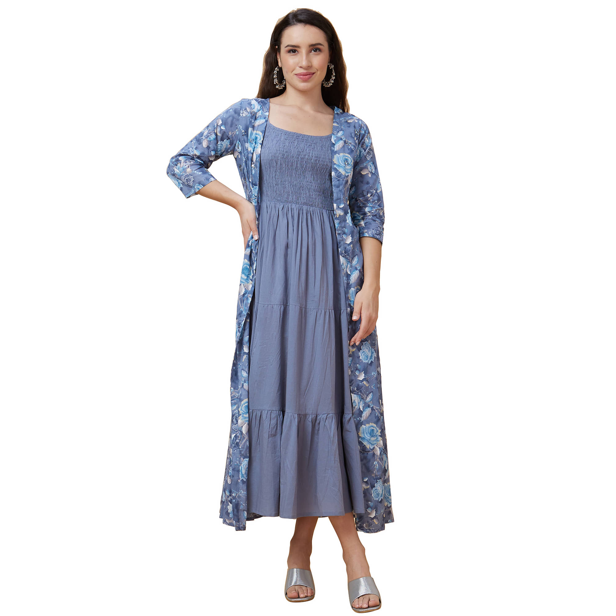 Globus Cotton Printed Full Length Women's Fit & Flare Dress - Blue ( Pack of 1 ) Globus Cotton Printed Full Length Women's Fit & Flare Dress - Blue ( Pack of 1 )