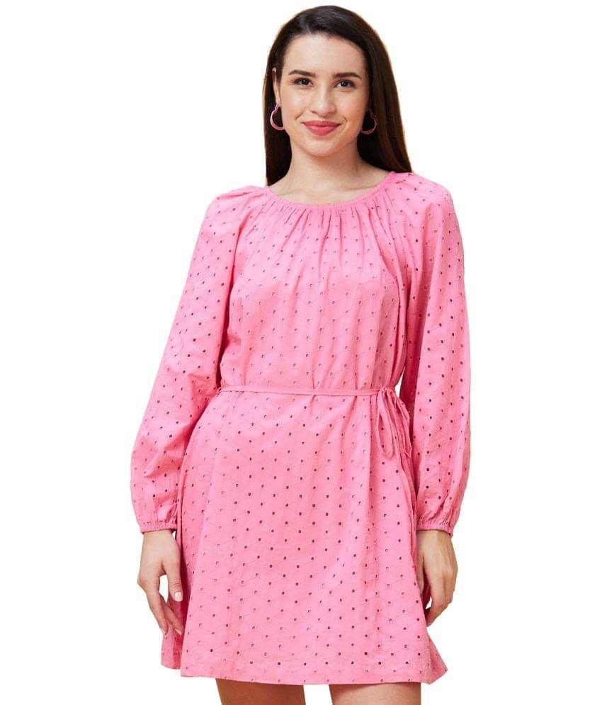     			Globus Cotton Self Design Above Knee Women's A-line Dress - Pink ( Pack of 1 )