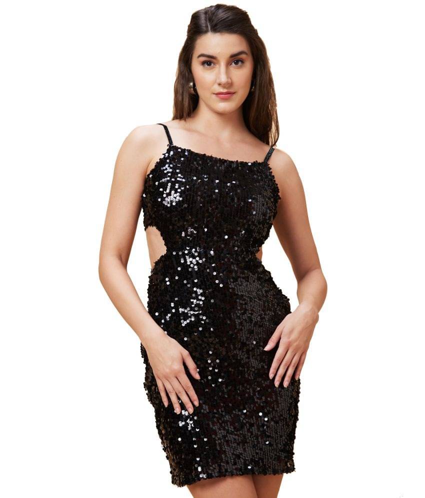 Globus Polyester Embellished Above Knee Women's Bodycon Dress - Black ( Pack of 1 ) Globus Polyester Embellished Above Knee Women's Bodycon Dress - Black ( Pack of 1 )