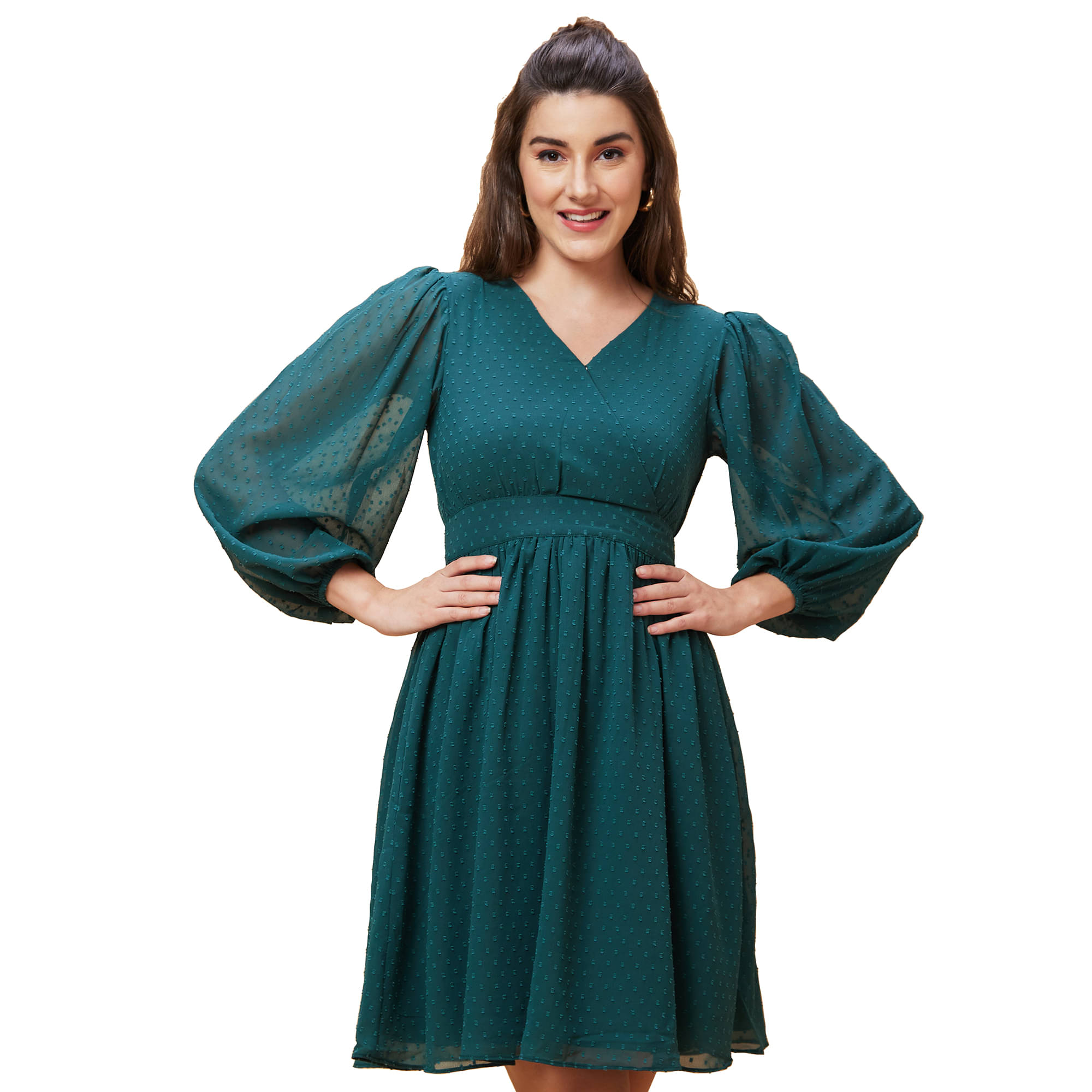 Globus Polyester Self Design Above Knee Women's Fit & Flare Dress - Green ( Pack of 1 ) Globus Polyester Self Design Above Knee Women's Fit & Flare Dress - Green ( Pack of 1 )