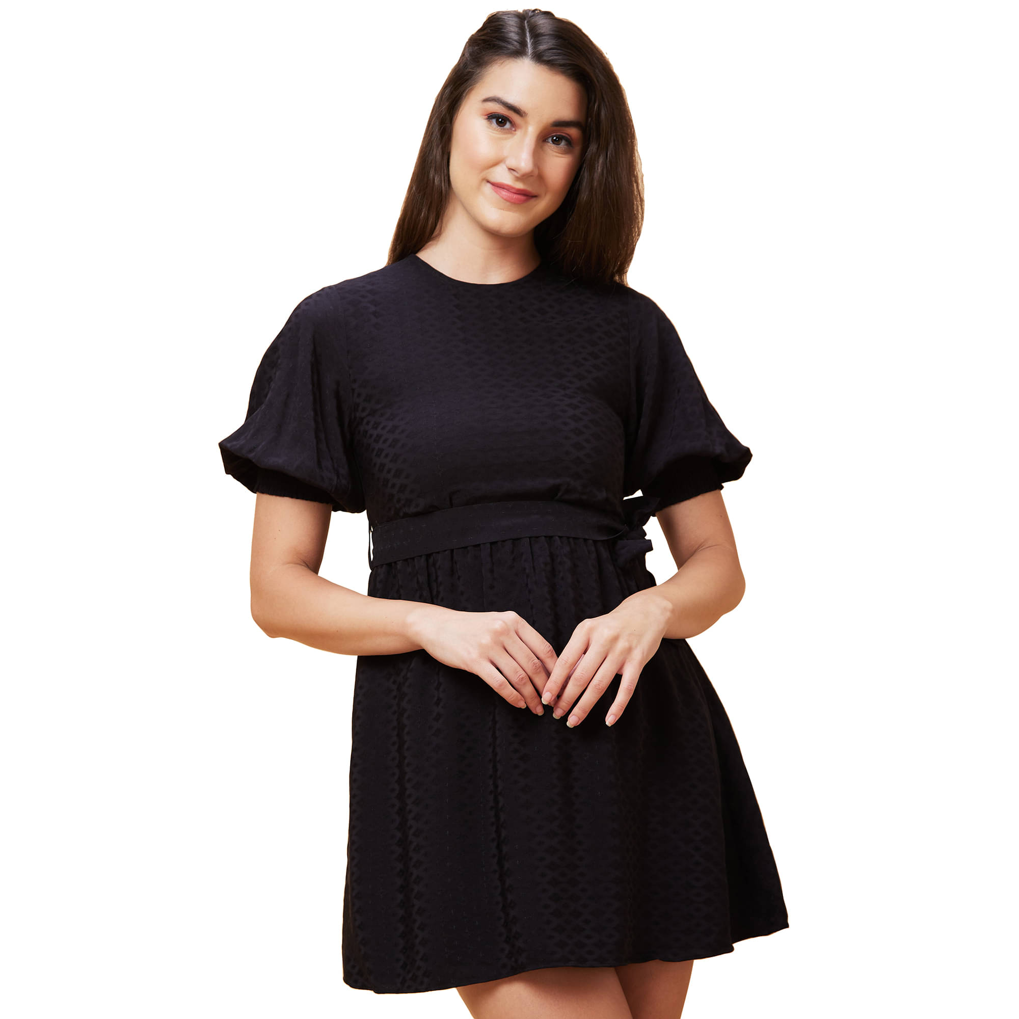 Globus Polyester Self Design Mini Women's A-line Dress - Black ( Pack of 1 ) Globus Polyester Self Design Mini Women's A-line Dress - Black ( Pack of 1 )