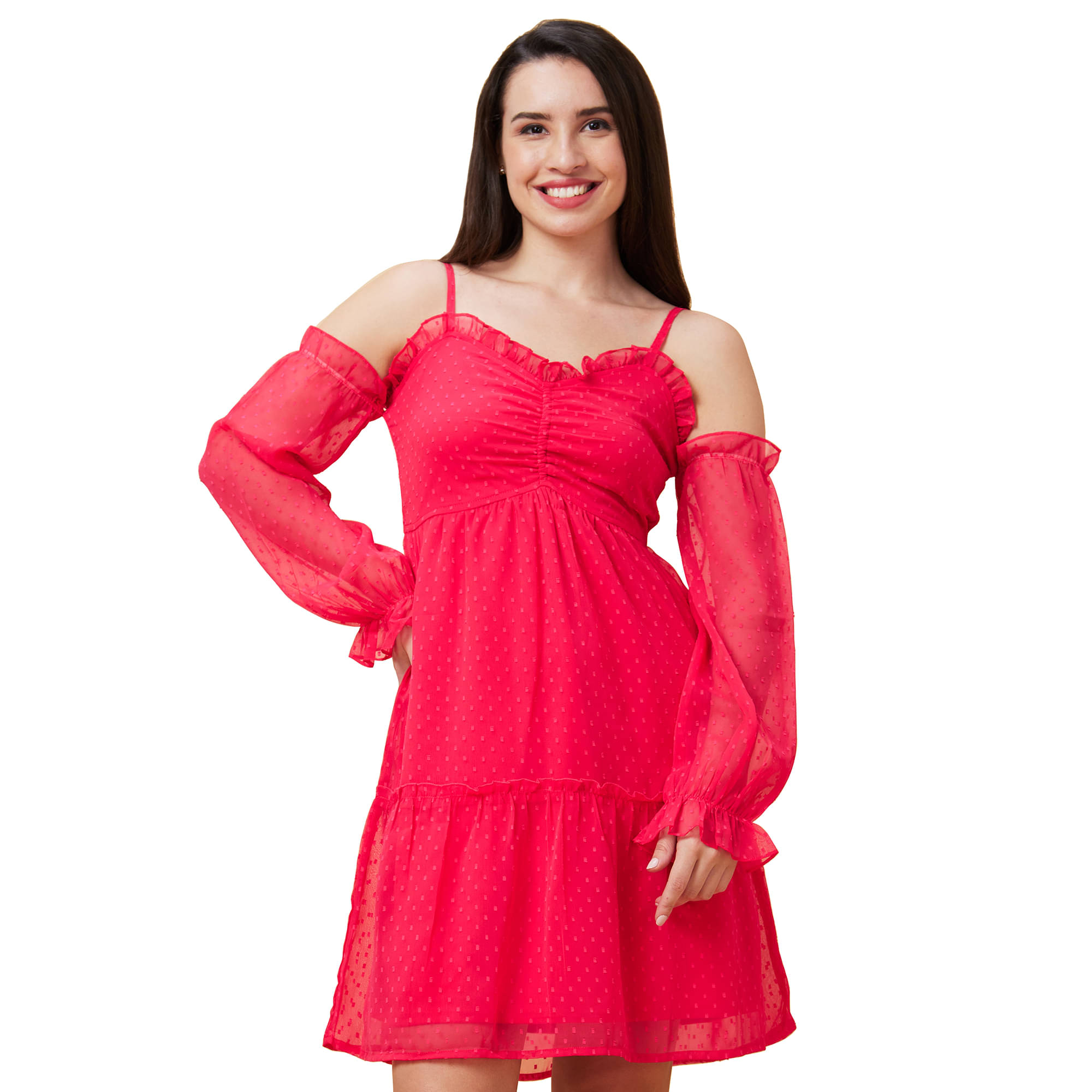 Globus Polyester Solid Knee Length Women's Fit & Flare Dress - Pink ( Pack of 1 )     			Globus Polyester Solid Knee Length Women's Fit & Flare Dress - Pink ( Pack of 1 )