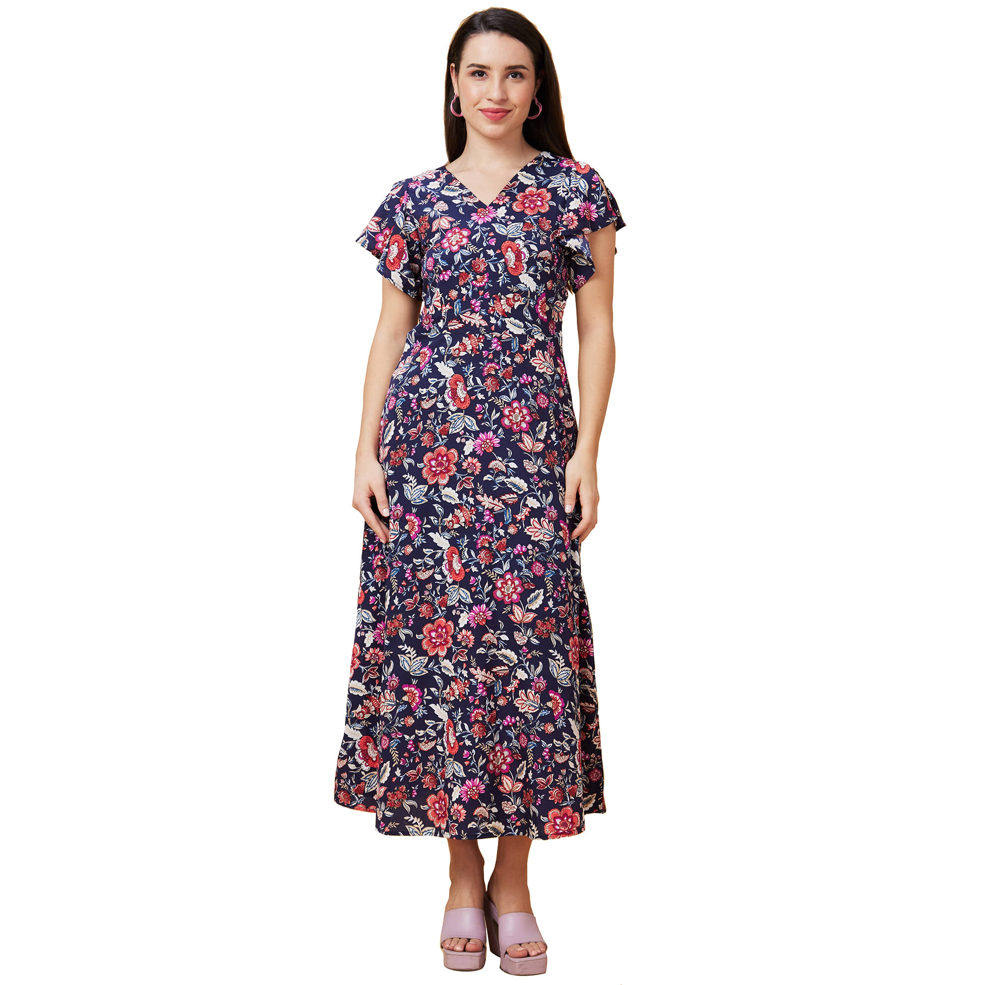 Globus Viscose Printed Full Length Women's Fit & Flare Dress - Navy ( Pack of 1 ) Globus Viscose Printed Full Length Women's Fit & Flare Dress - Navy ( Pack of 1 )