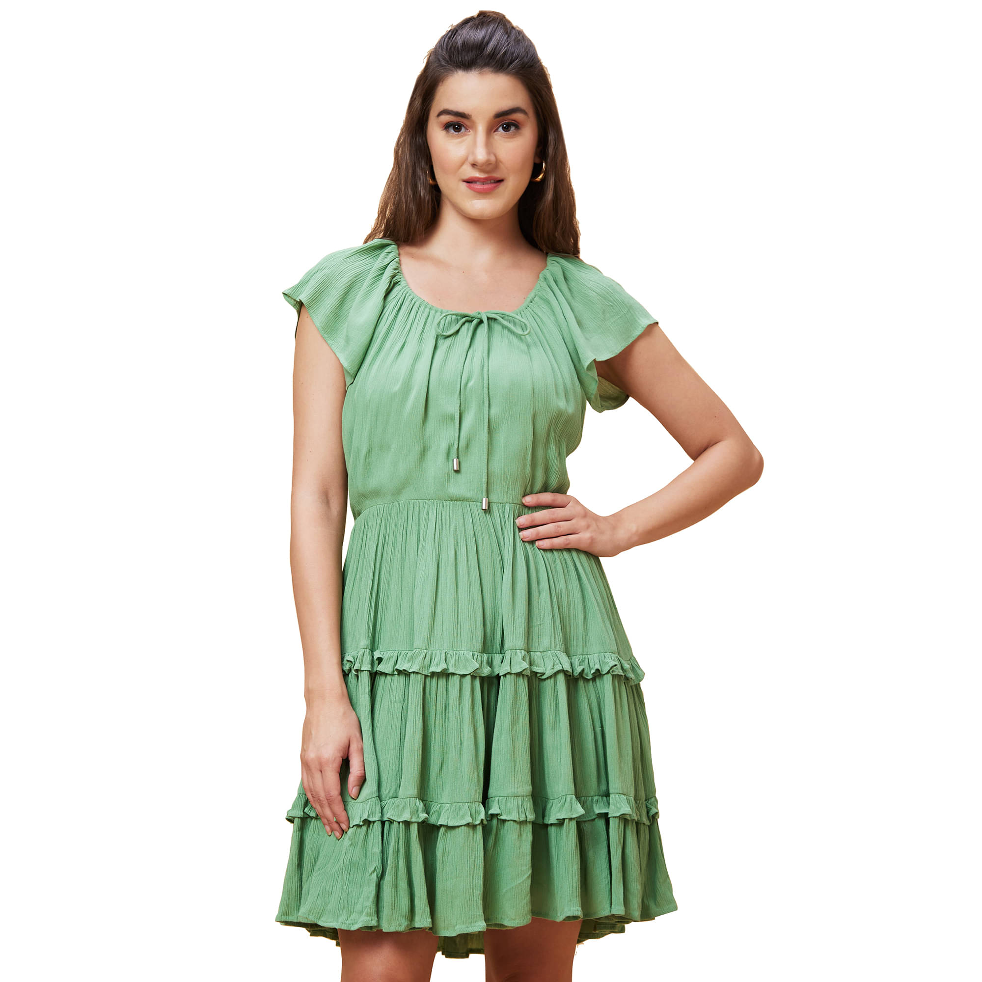     			Globus Viscose Solid Above Knee Women's A-line Dress - Green ( Pack of 1 )