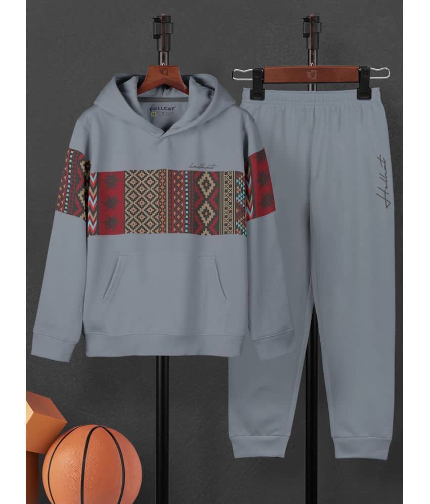 HELLCAT Pack of 1 Boys Cotton Blend T-Shirt & Trackpants Set ( Light Grey )