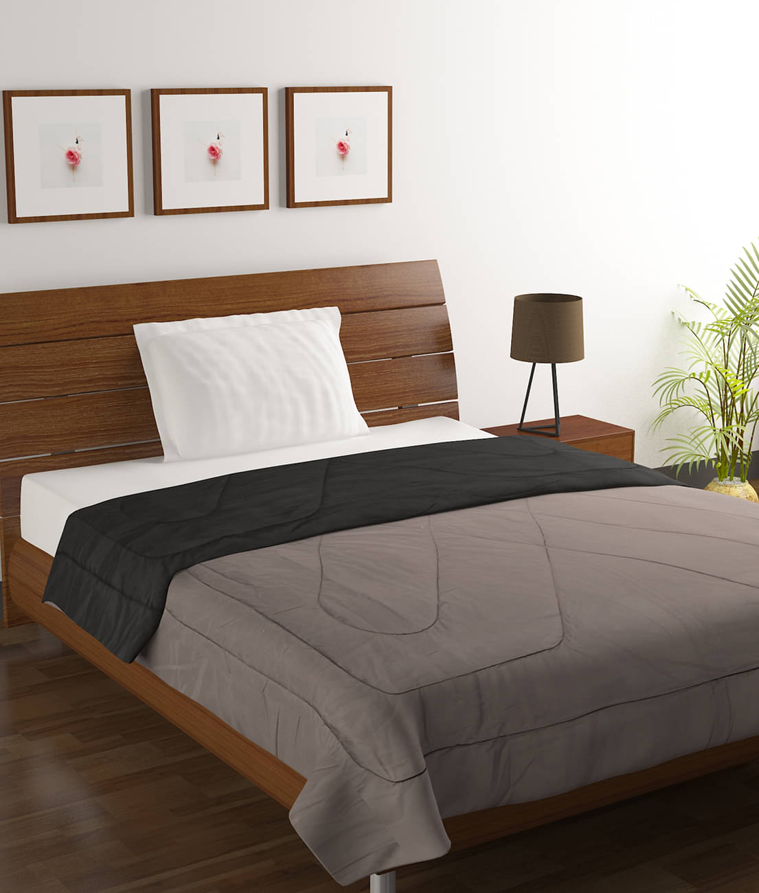     			BELLA TRUE Microfiber Solid Reversible Single Comforter ( 150 x 210 )  Black & Grey