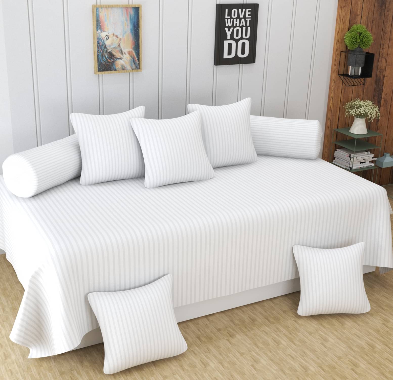 Homefab India Cotton Solid Diwan Set 8 Pcs - White Homefab India Cotton Solid Diwan Set 8 Pcs - White