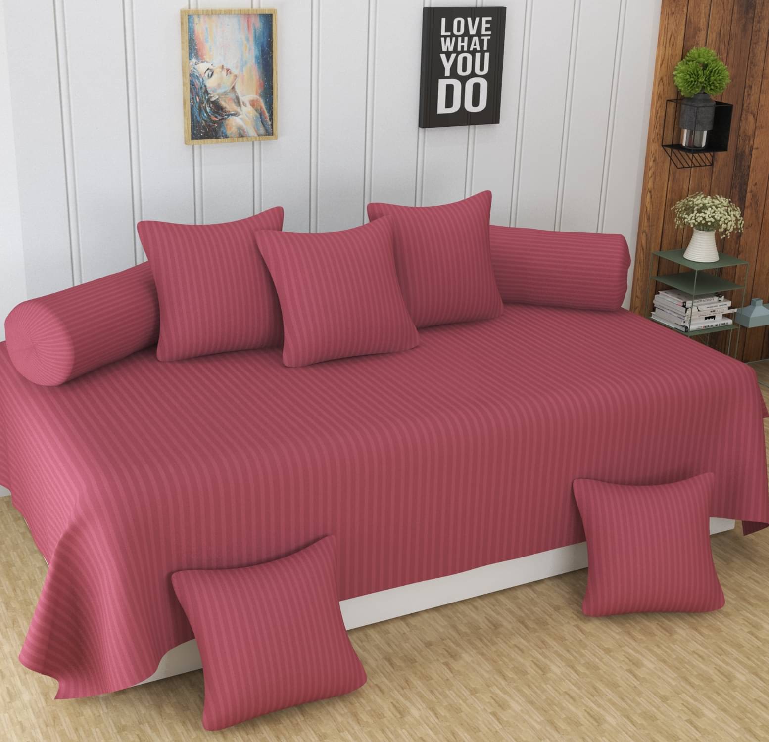     			Homefab India Cotton Solid Diwan Set 8 Pcs - Pink