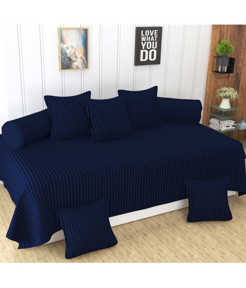     			Homefab India Cotton Solid Diwan Set 8 Pcs - Dark Blue