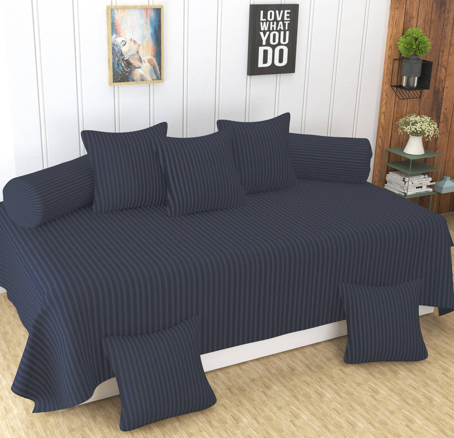     			Homefab India Cotton Solid Diwan Set 8 Pcs - Gray