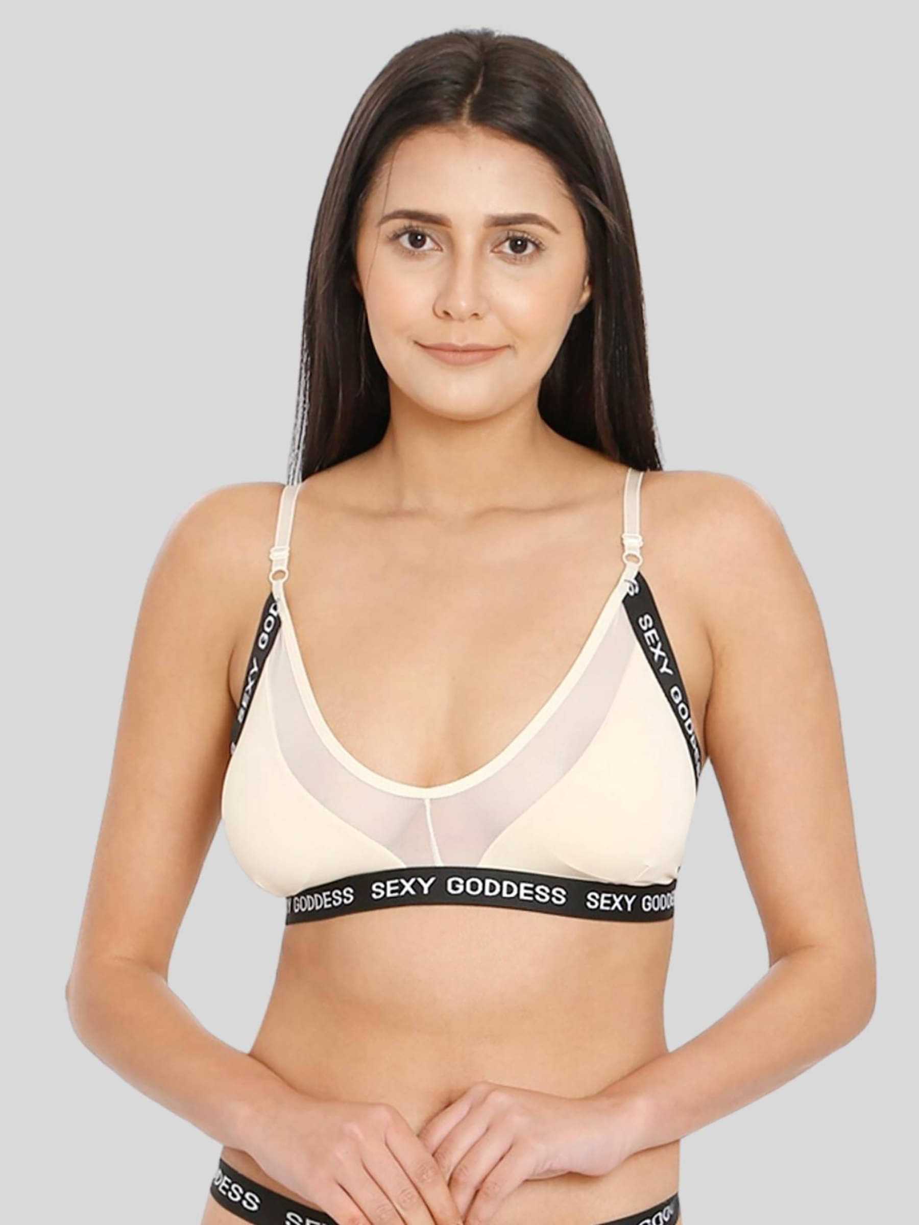     			ILRASO Nylon Removable Padding Women's Bralette Bra ( Beige )