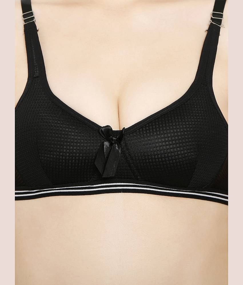 ILRASO Cotton Blend Lightly Padded Women's Plunge Bra ( Black )