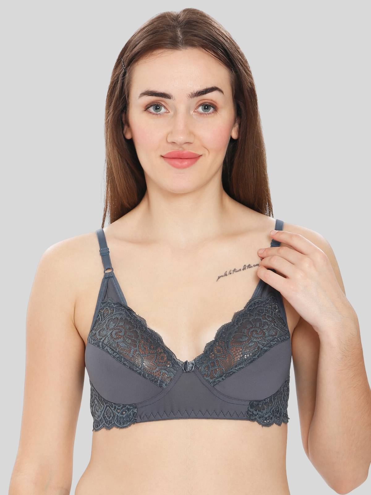     			ILRASO Lace Non Padded Women's T-Shirt Bra ( Dark Grey )