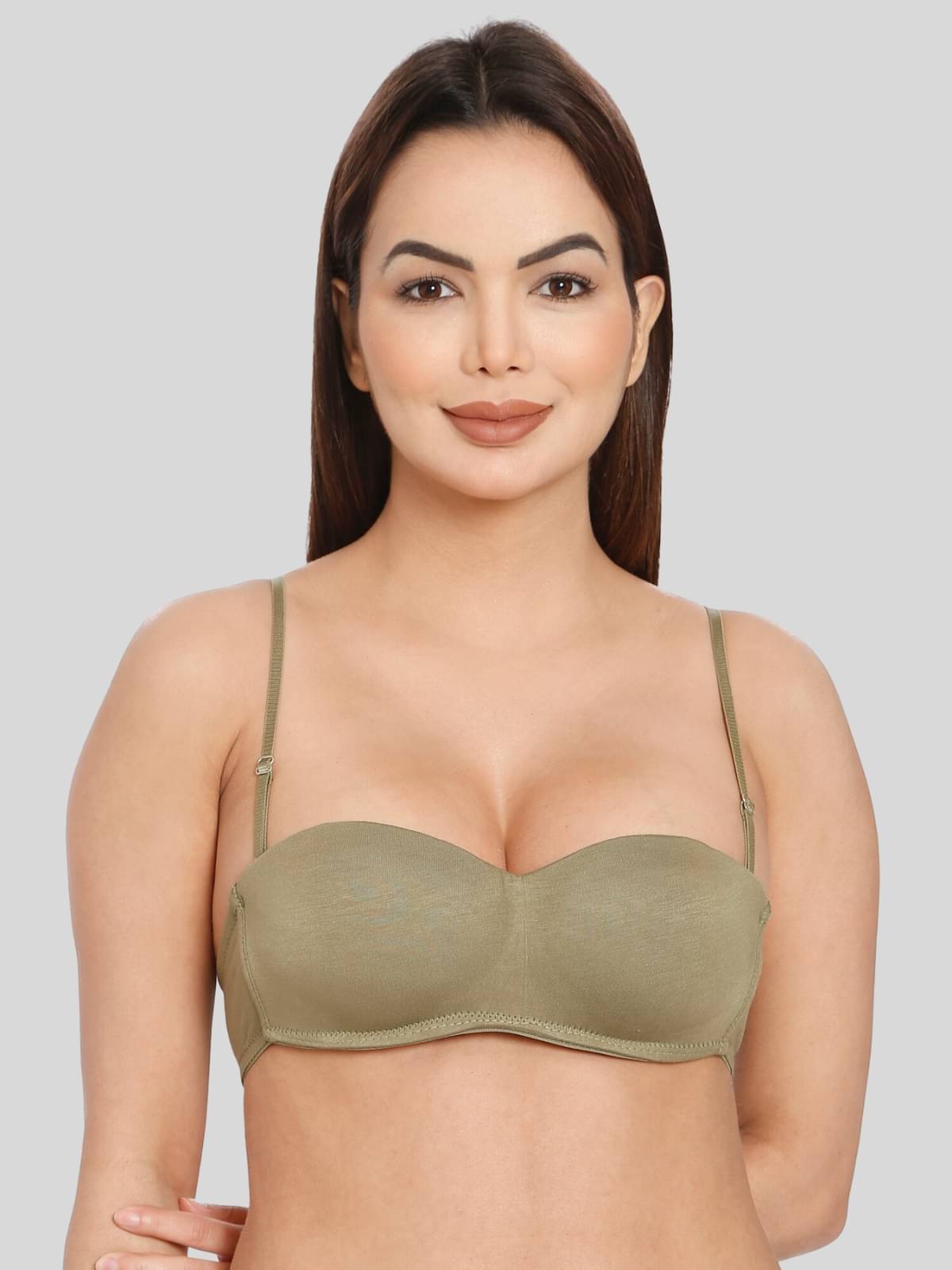 ILRASO Polyester Lightly Padded Women's Balconette Bra ( Olive )     			ILRASO Polyester Lightly Padded Women's Balconette Bra ( Olive )