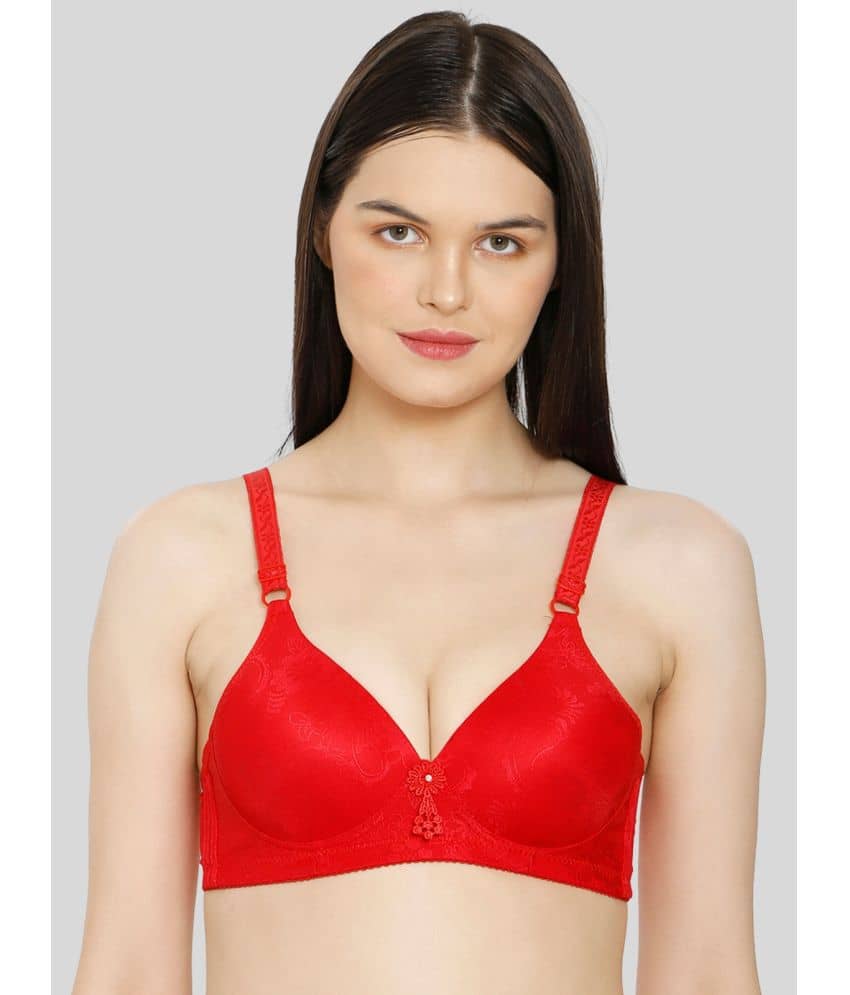 ILRASO Cotton Blend Lightly Padded Women's T-Shirt Bra ( Red )