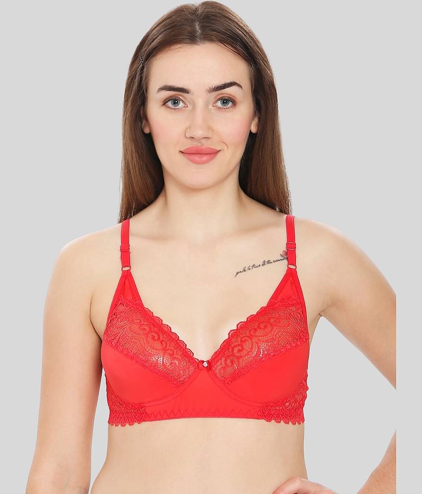 ILRASO Lace Non Padded Women's T-Shirt Bra ( Red )